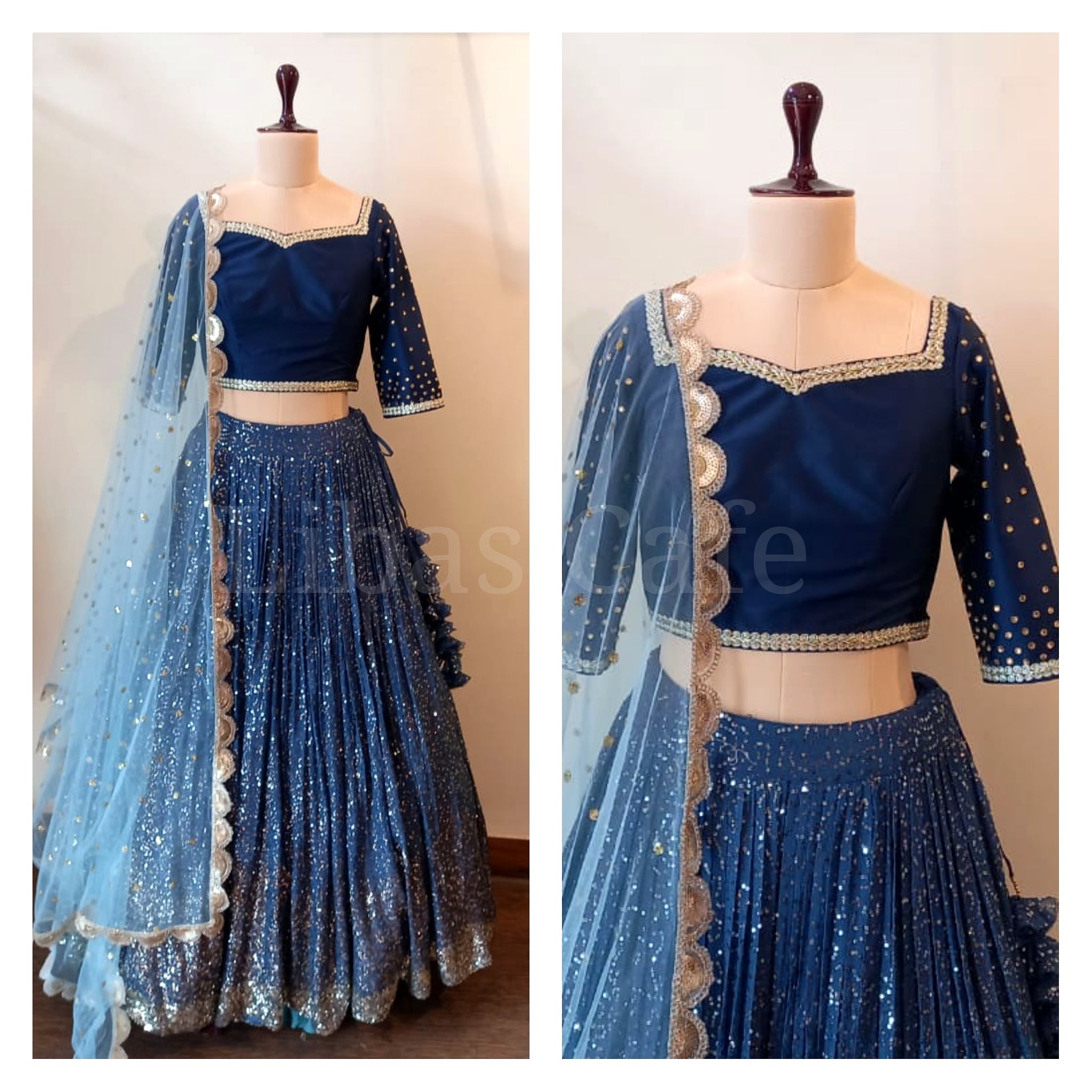 Navy Blue Sequin Lehenga